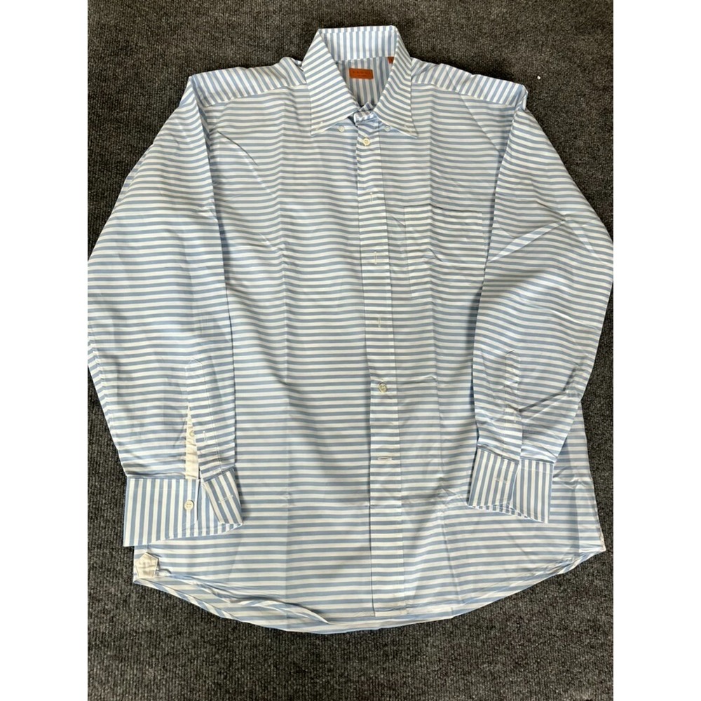 Bruli Mens White Blue Striped‎ Long SleeveShirt Swiss Made Size L